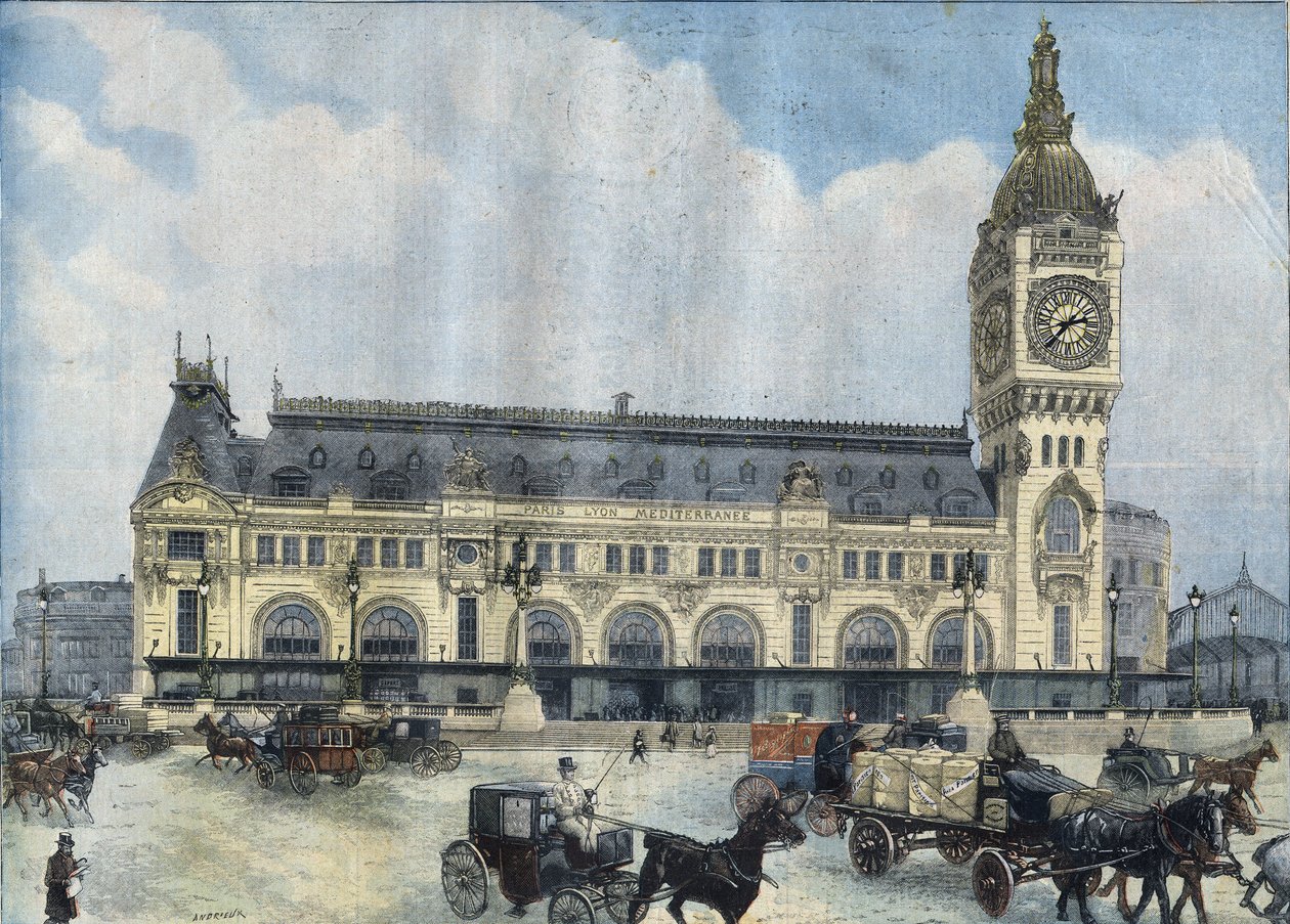 Pohled na Gare de Lyon v Paříži v roce 1902. Rytina „Le Peute Parisien““ od Anonymous Anonymous