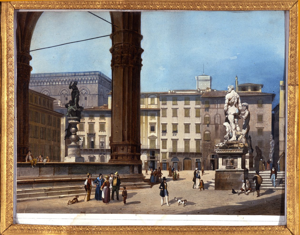 Pohled na Loggia dei Lanzi (1576-1582) na Piazza della Signoria ve Florencii "" Anonymní obraz z 19. století od Anonymous Anonymous