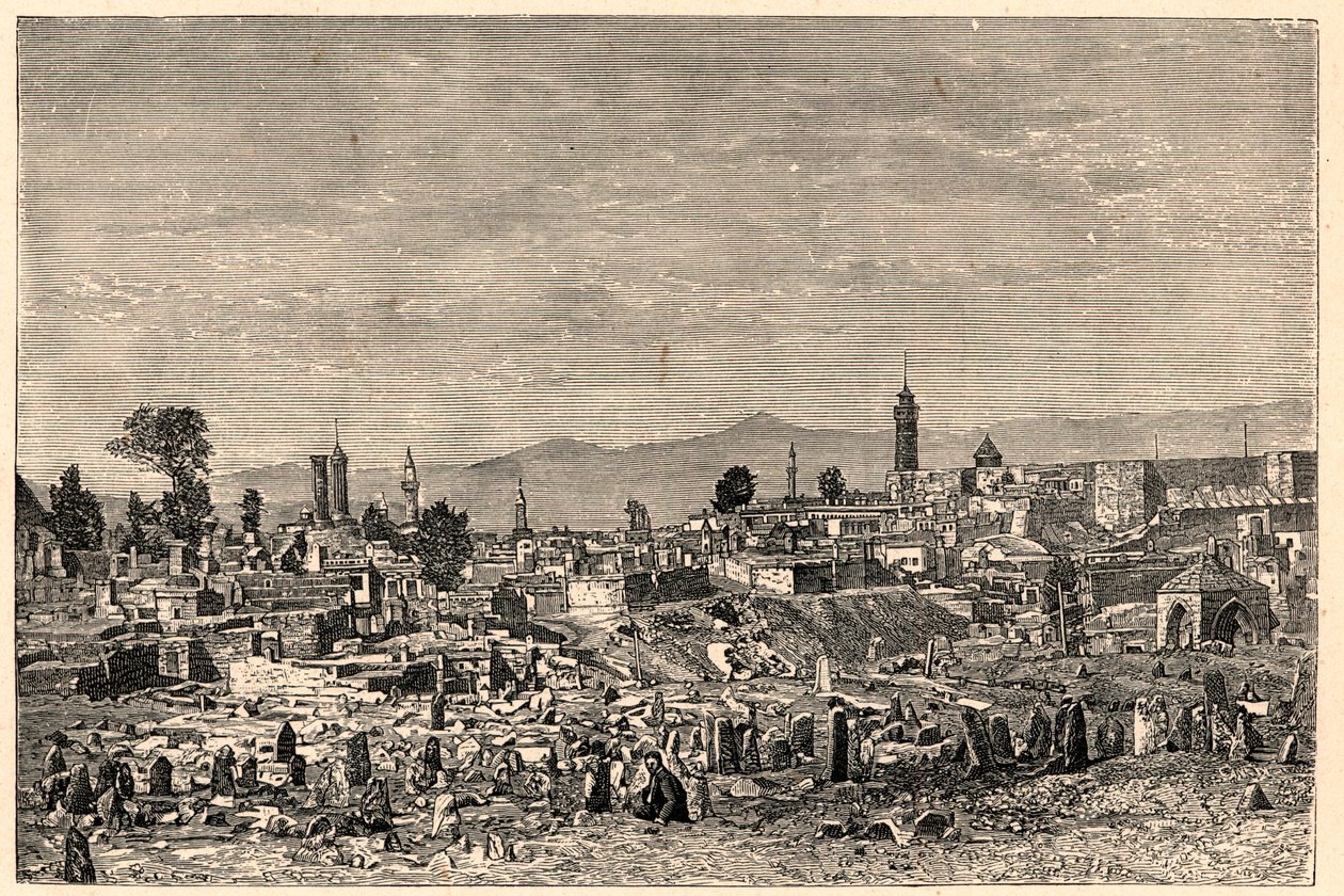 Pohled na město Erzurum (Erzurum) v Arménii (nyní Turecko). Rytina v „Katolické misie v XIX. století“ od Louis-Eugene (Louis Eugene) Louveta. soukromá sbírka. od Anonymous Anonymous