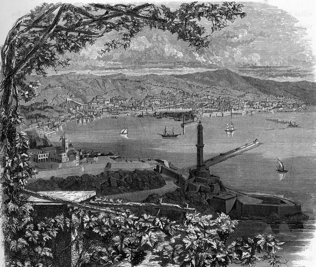 Pohled na město Genes (Genova), Itálie. rytina z roku 1859 v „“galeriích Evropy – Itálie““ od armengauda. Soukromá sbírka. od Anonymous Anonymous