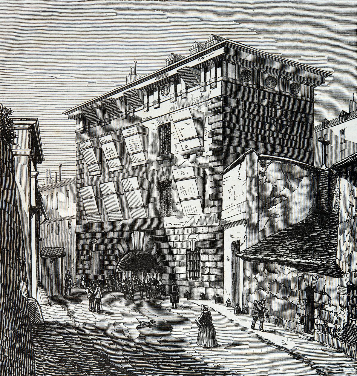 Pohled na bývalou věznici La Force, rue du roi de Sicily v Paříži v 19. století, rytina, soukromá sbírka od Anonymous Anonymous