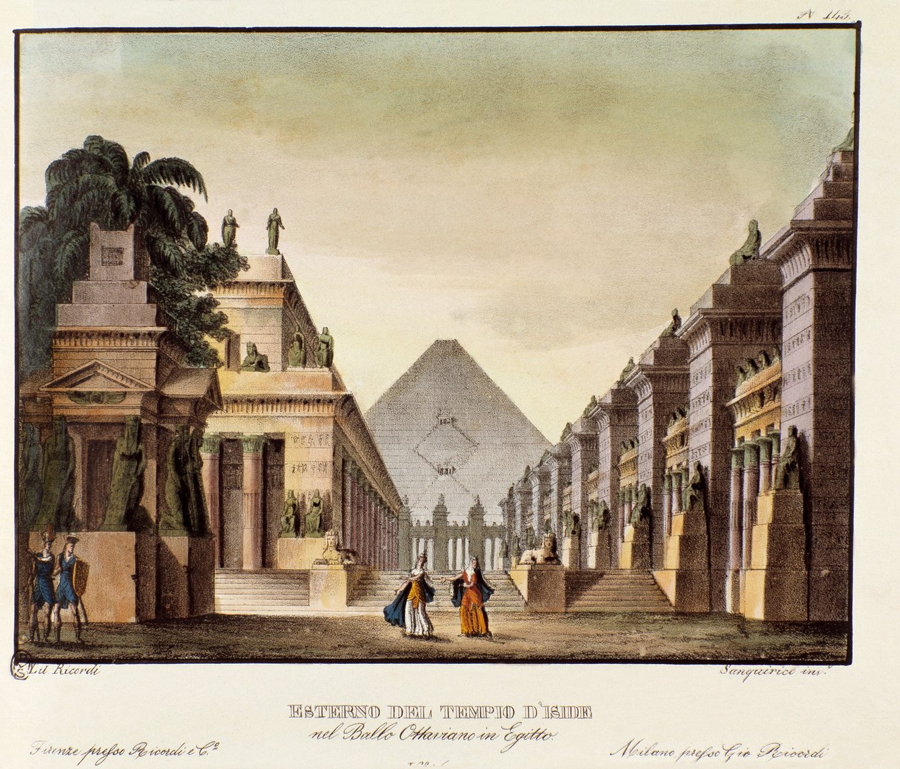 Pohled na chrám Isis Scénografie pro balet „“ Octavianus v Egyptě “ od italského choreografa Giovanniho Galzeraniho (1780-1865) (1828). Litografie ve „“ Sbírce scénických vynálezů z roku 1830 od Alessandra Sanquirica (1777-1849) “. Milánský bez od Anonymous Anonymous