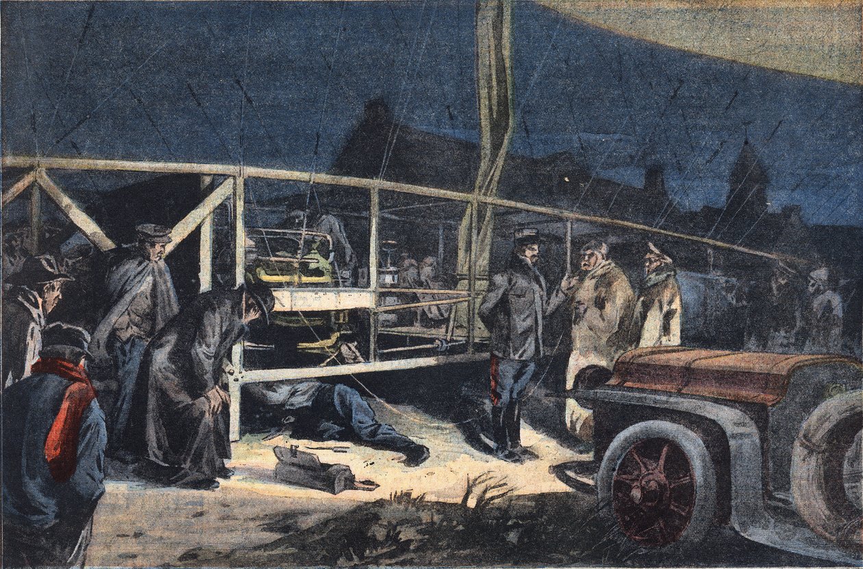 Porucha vzducholodě Ville de Paris ve Valmy. Rytina z novin „“Le Peute Parisien“, 2.2.1908. Soukromá sbírka. od Anonymous Anonymous