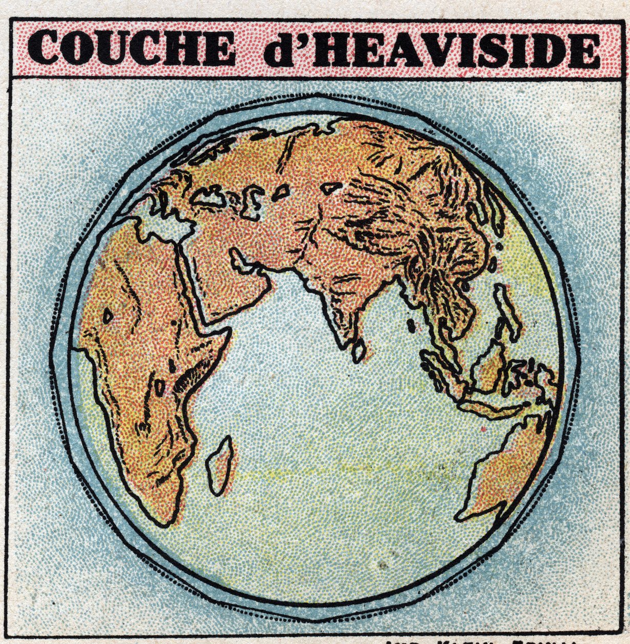 Bezdrátová telegrafie: Heaviside vrstva, vrstva zemské atmosféry obsahující elektrony, má víceméně volný stav. Anonymní ilustrace z roku 1925. Soukromá sbírka. od Anonymous Anonymous
