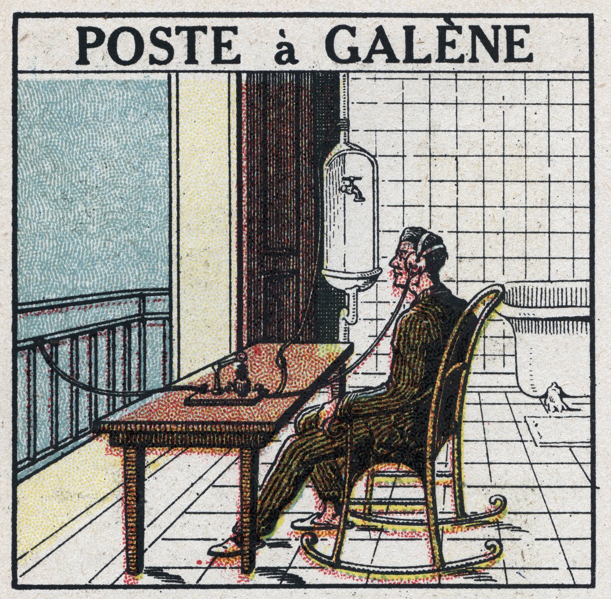 Bezdrátová telefonie: radiostanice v galénu. Anonymní ilustrace z roku 1925. Soukromá sbírka. od Anonymous Anonymous