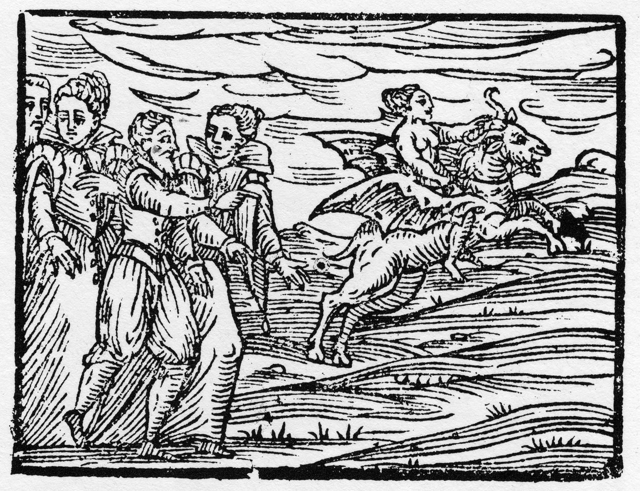 Čarodějnice na koze - “” Compendium Maleficarum””, pojednává o čarodějnicích, jejich zlu a jejich údělech od Francesca Maria Guazzo nebo Guaccia nebo Guaccia (15?? -16??) Soukromá sbírka 1608 od Anonymous Anonymous