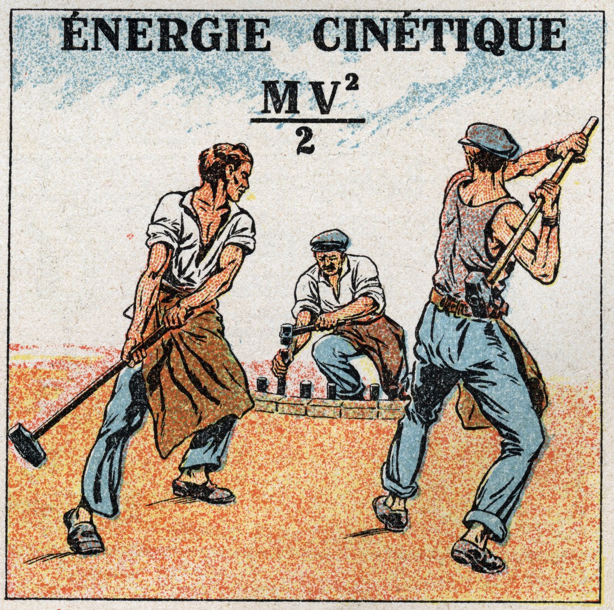 Práce a síla: výpočet kinetické energie. Anonymní ilustrace z roku 1925. Soukromá sbírka. od Anonymous Anonymous