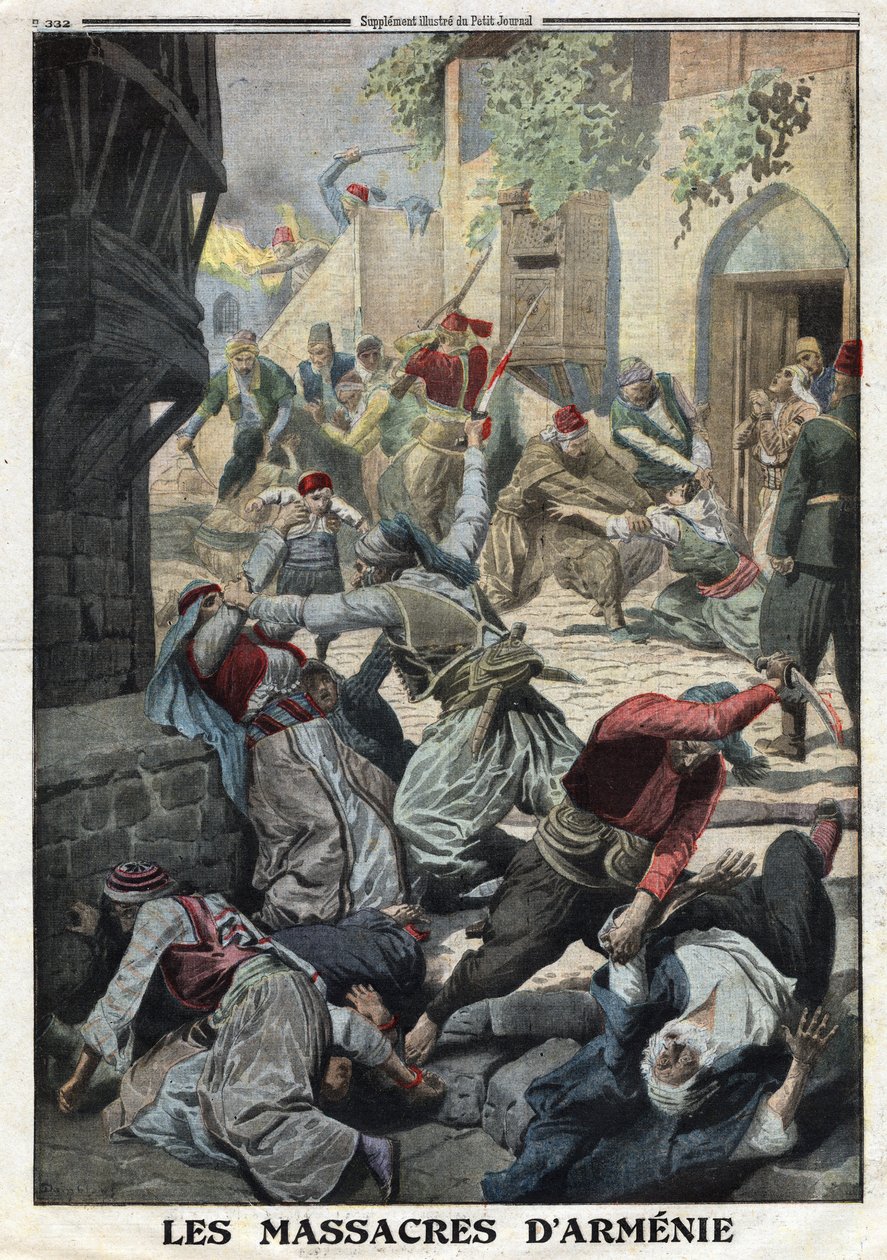 První světová válka, arménská genocida, zničení arménské populace osmanskými Turky, ilustrace z francouzských novin Le Petite Journal, 12. prosince od Anonymous Anonymous