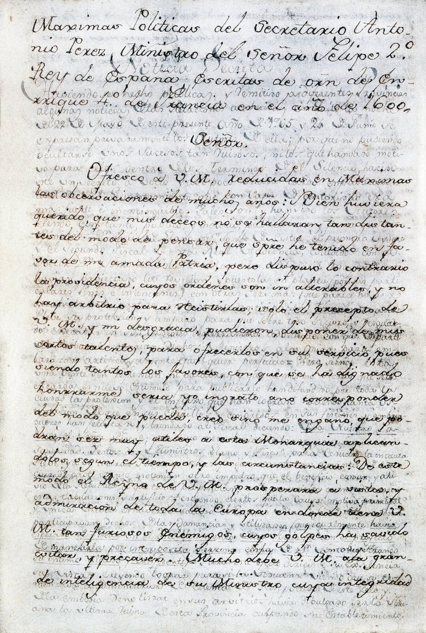 Politické spisy Antonia Pereze (1540-1611). Španělský politický tajemník španělského krále Filipa II. Ekvádor, Quito. Politická knihovna Ekvádoru Aurelia Espinosy od Anonymous Anonymous