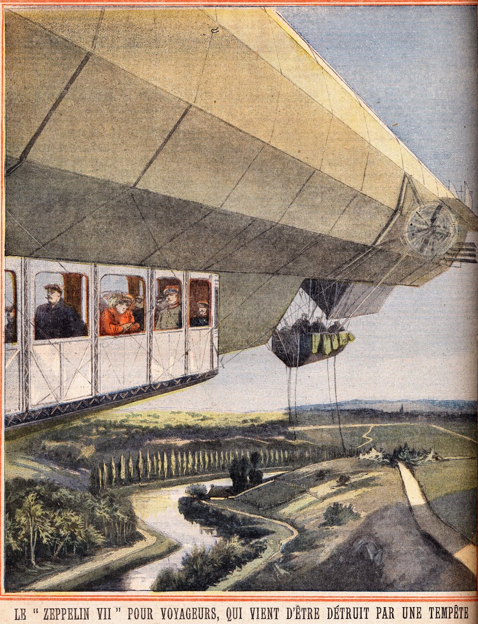 Zeppelin VII pro cestovatele, který právě zničila bouře. Rytina v „“Le petit parisien““ 7.10.1910. Soukromá sbírka. od Anonymous Anonymous