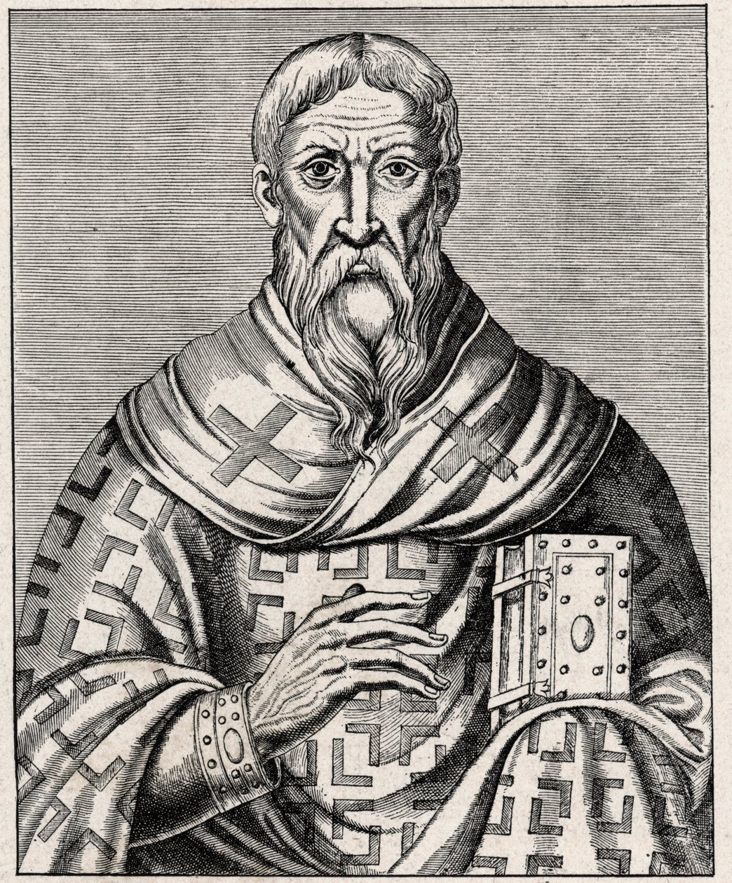 portrét Dionysia Areopagita - Portrét svatého Denyse Areopagita (1. století), řeckého biskupa - Rytina podle ilustrace „Života slavných mužů“ od Theveta – V „“The Catholic Missions in the XIXeme Century““ od Louis- Eugene (Louis od Anonymous Anonymous