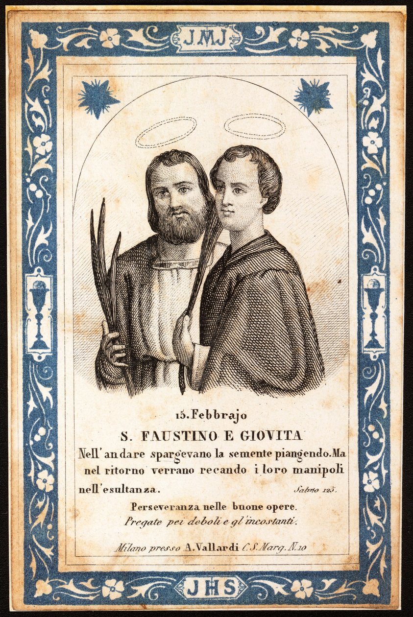 mučedníci svatý Faustin a svatý Jovite zbožný obraz. Pohlednice. Počátek 20. století. Soukromá sbírka od Anonymous Anonymous