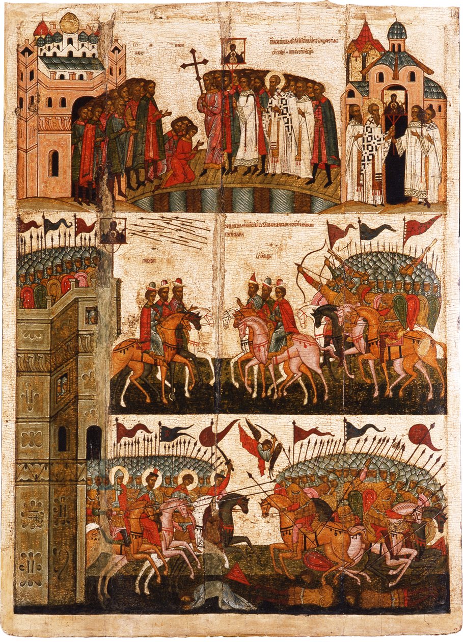 Bitva mezi Novgorodiany a Suzdalany, polovina 15. stol. od Anonymous Russian icon painter