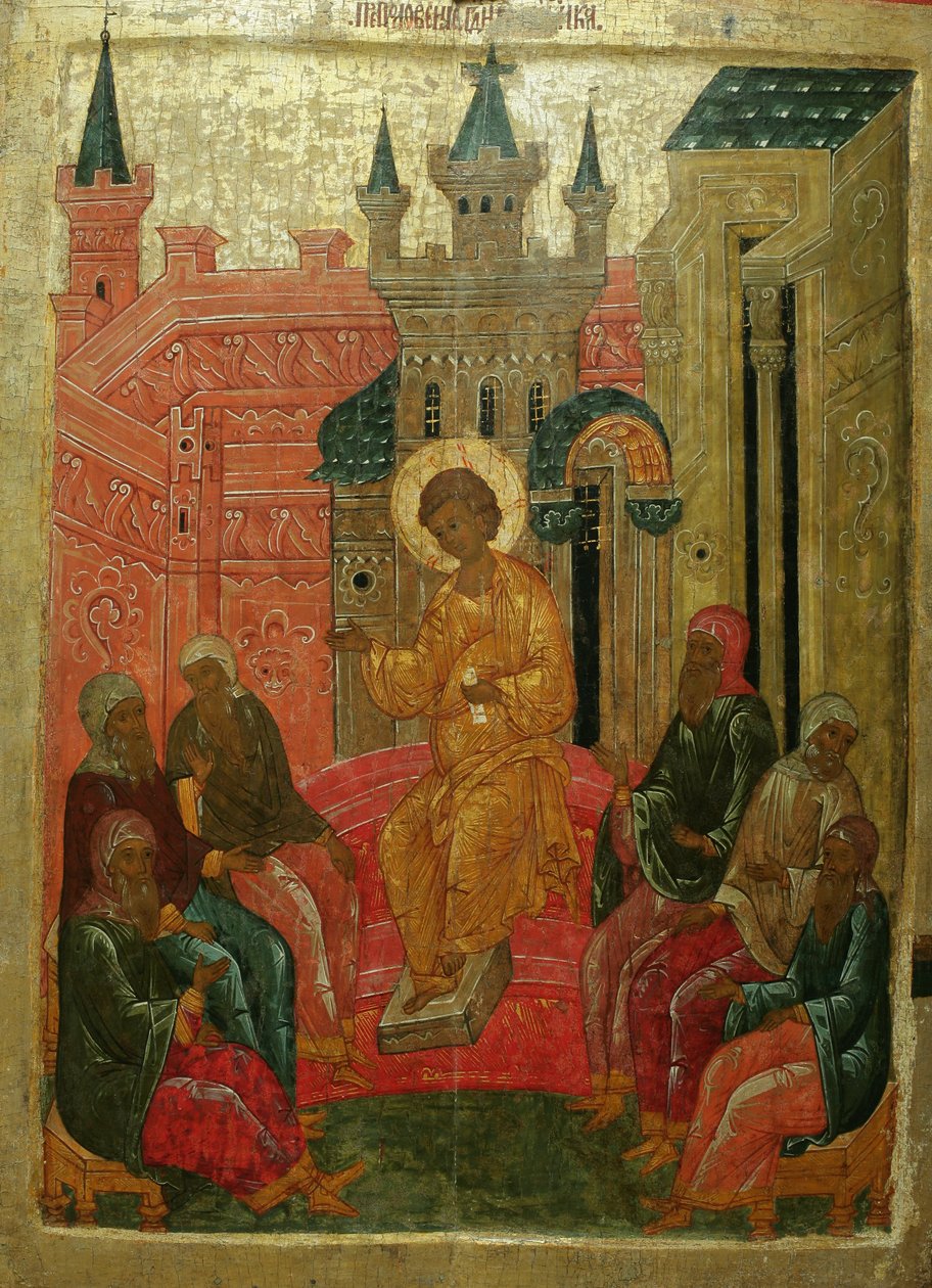 Prepolowenie Kristus mezi lékaři, 15. století od Anonymous Russian icon painter