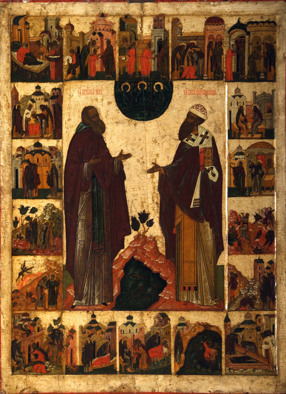 Svatý Cyril od Bílého jezera a svatý Cyril Alexandrijský, druhá polovina 16. stol. od Anonymous Russian icon painter
