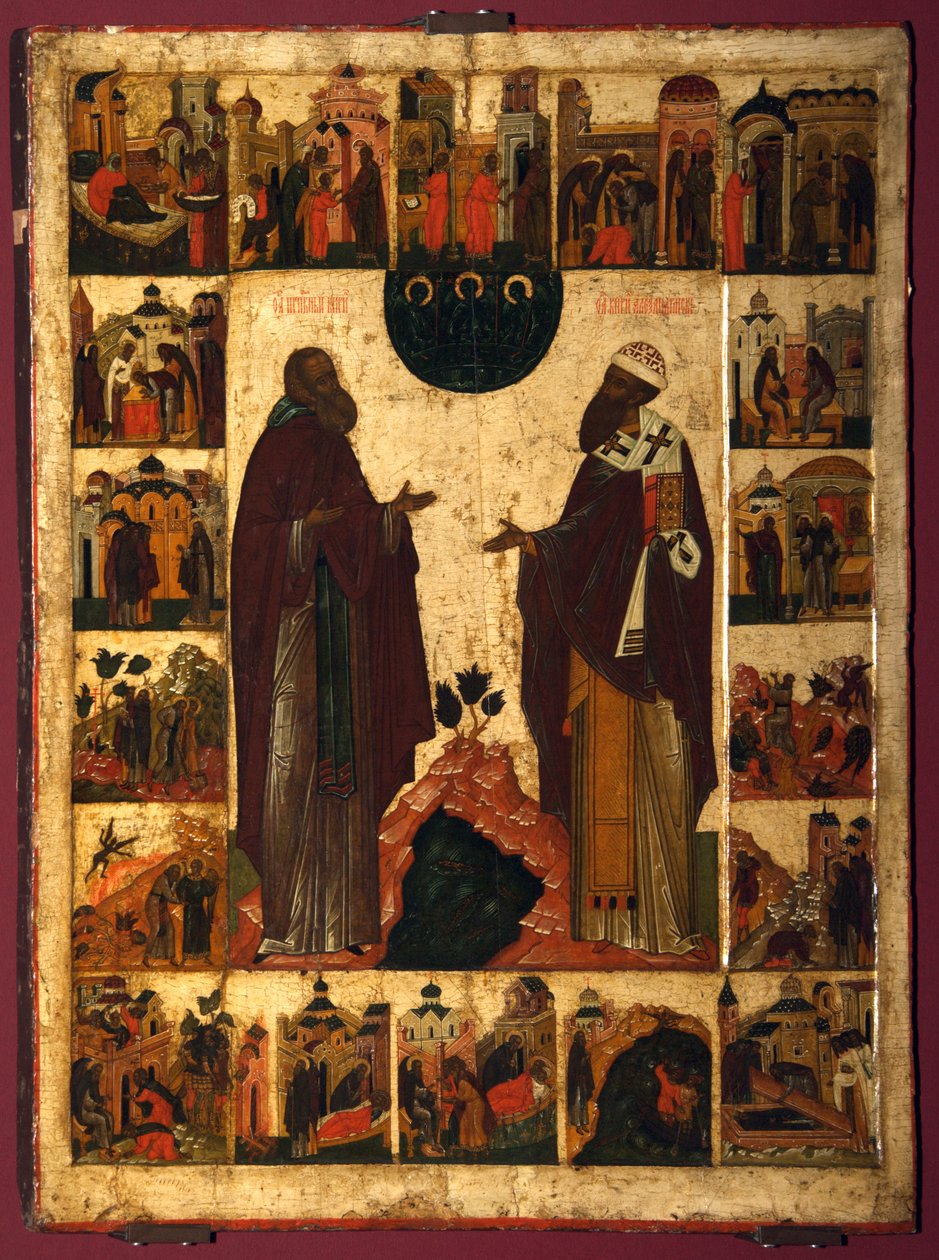 Svatý Cyril od Bílého jezera a svatý Cyril Alexandrijský, druhá polovina 16. stol. od Anonymous Russian icon painter