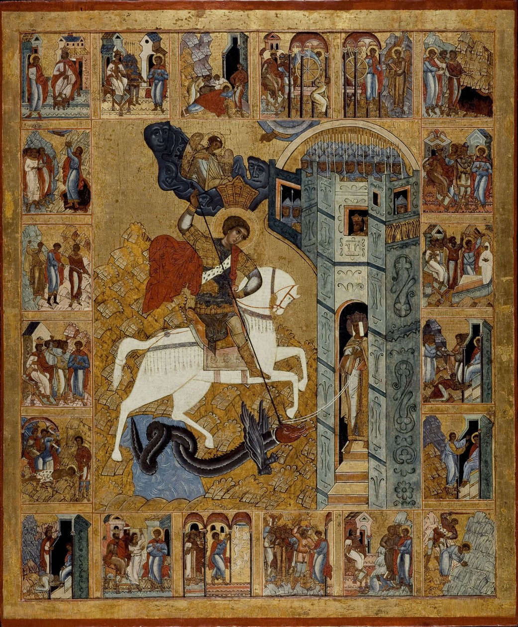 Svatý Jiří s výjevy z jeho života od Anonymous Russian icon painter