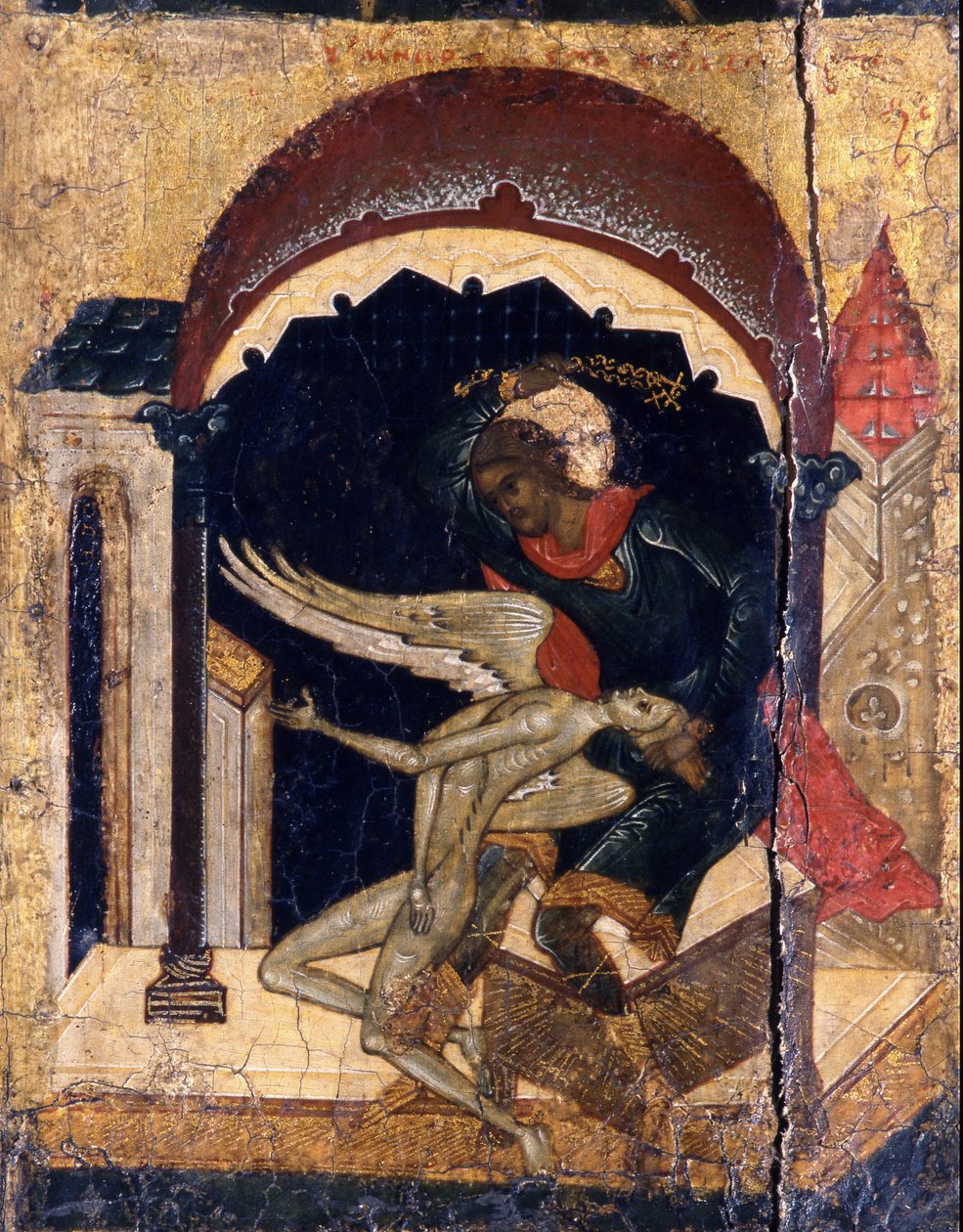 Detail Saint Nicetas Vanquishing Satan, 16. století od Anonymous Russian icon painter