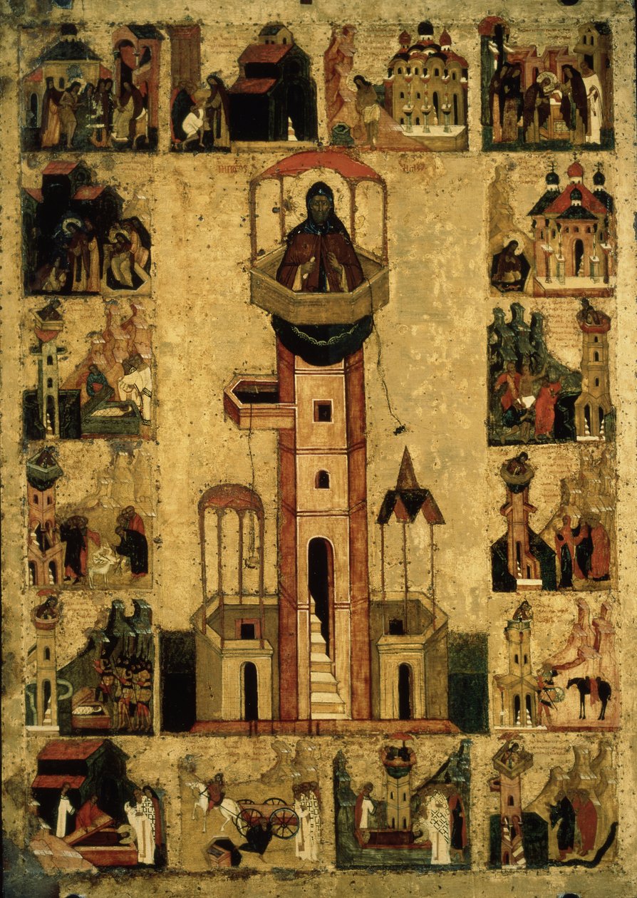 Svatý Symeon Stylite s výjevy z jeho života, 16. století od Anonymous Russian icon painter