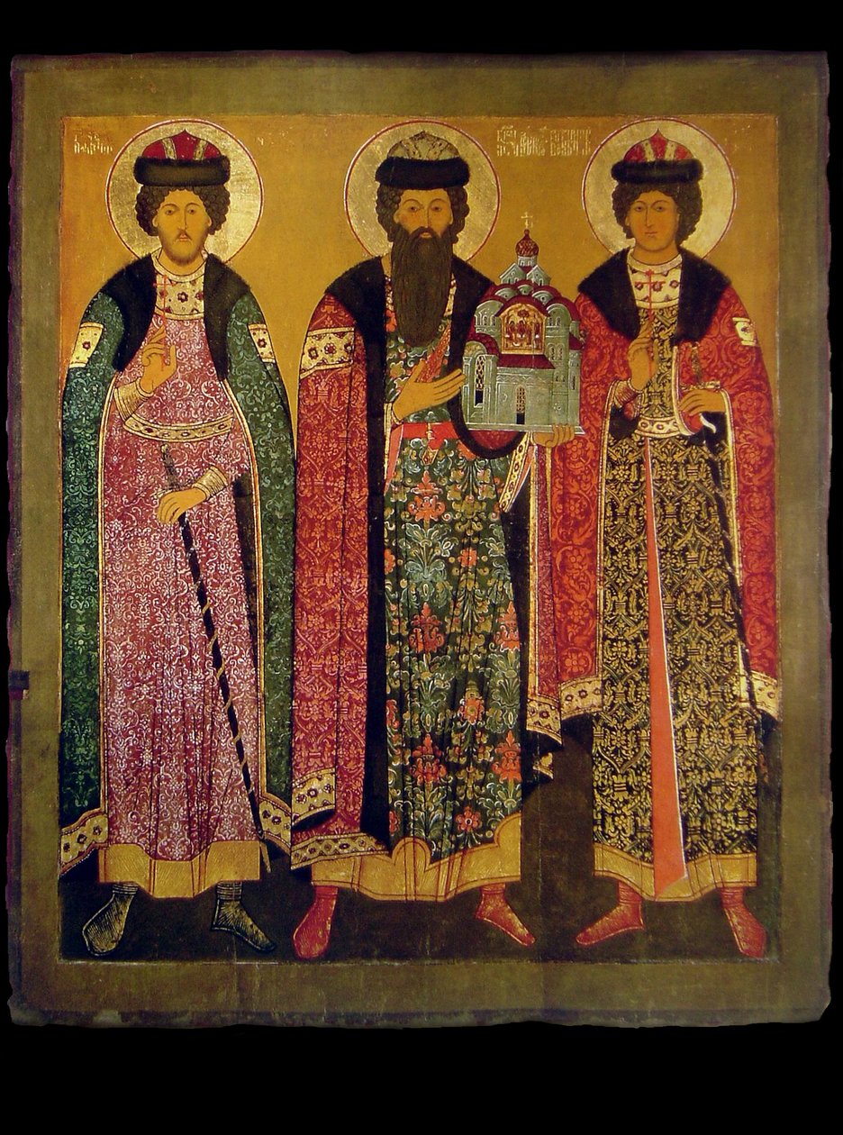 Svatý Vsevolod Mstislavich, kníže z Pskova se svatými Borisem a Glebem, počátek 17. stol. od Anonymous Russian icon painter