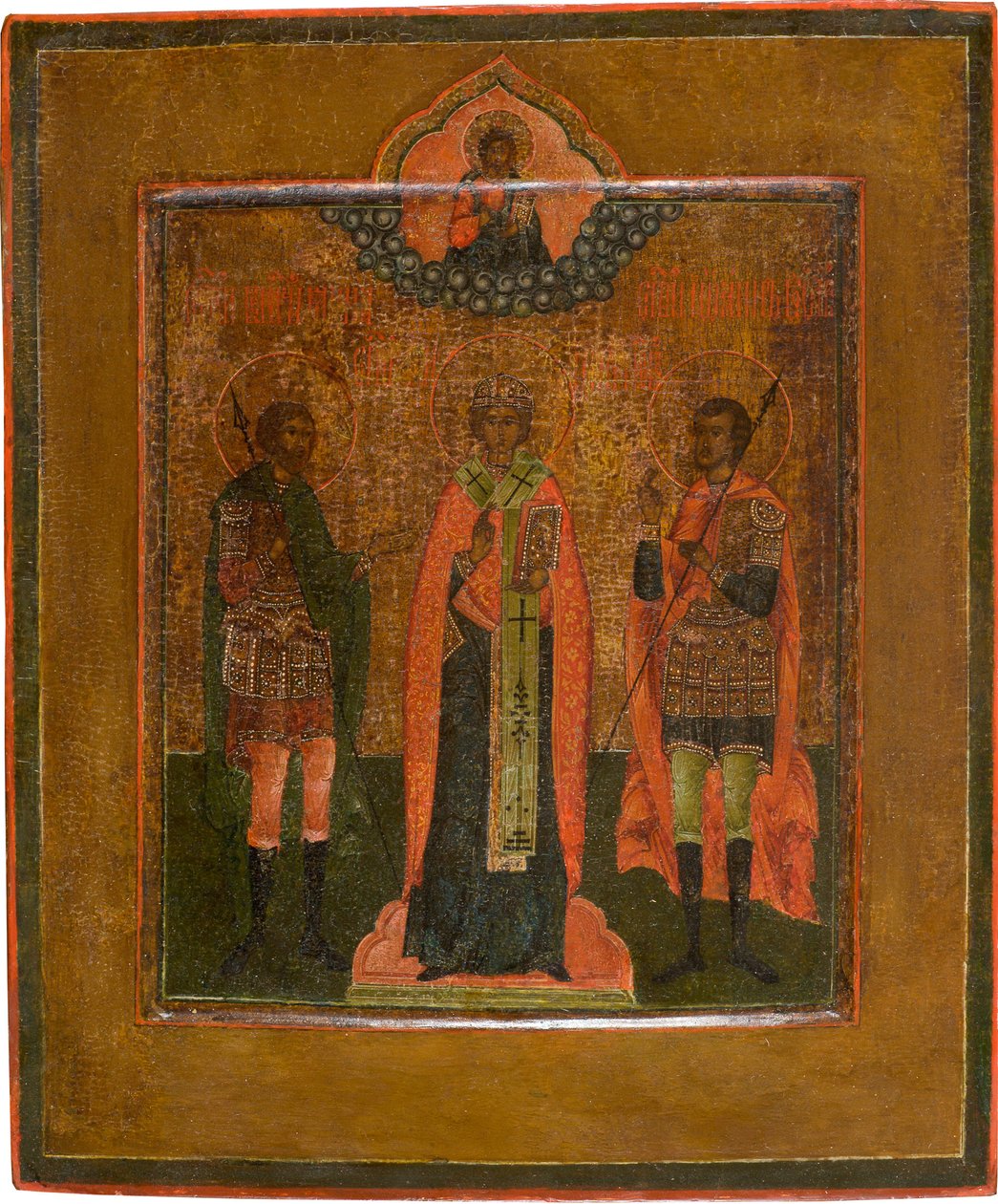 Svatí Menas, Nikita Novgorodský a Jan Bojovník, První čtvrtina 19. století od Anonymous Russian icon painter