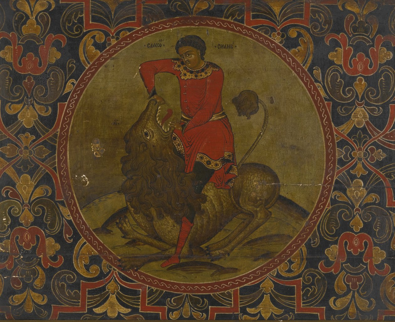Samson Fighting the Lion, počátek 18. století od Anonymous Russian icon painter