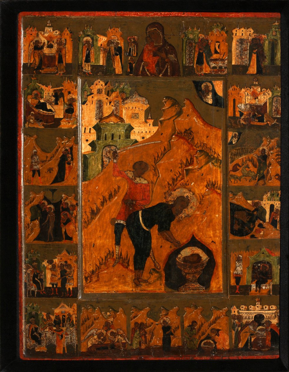 Stětí sv. Jana Křtitele s Feodorovskou Matkou Boží, počátek 17. stol. od Anonymous Russian icon painter