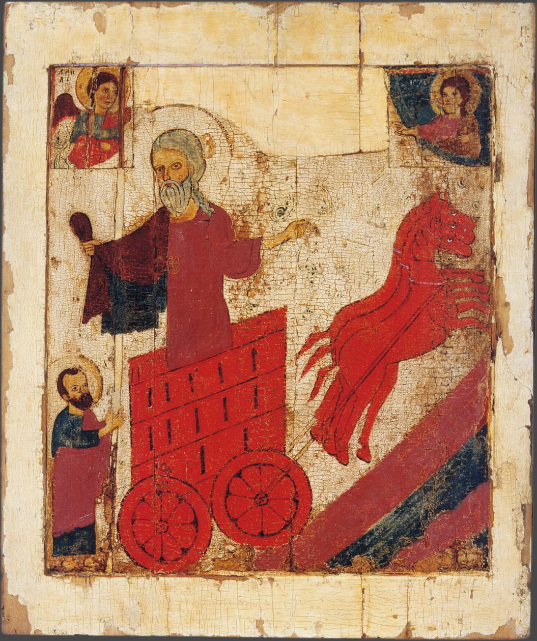 Prorok Eliáš a ohnivý vůz, 13. století od Anonymous Russian icon painter