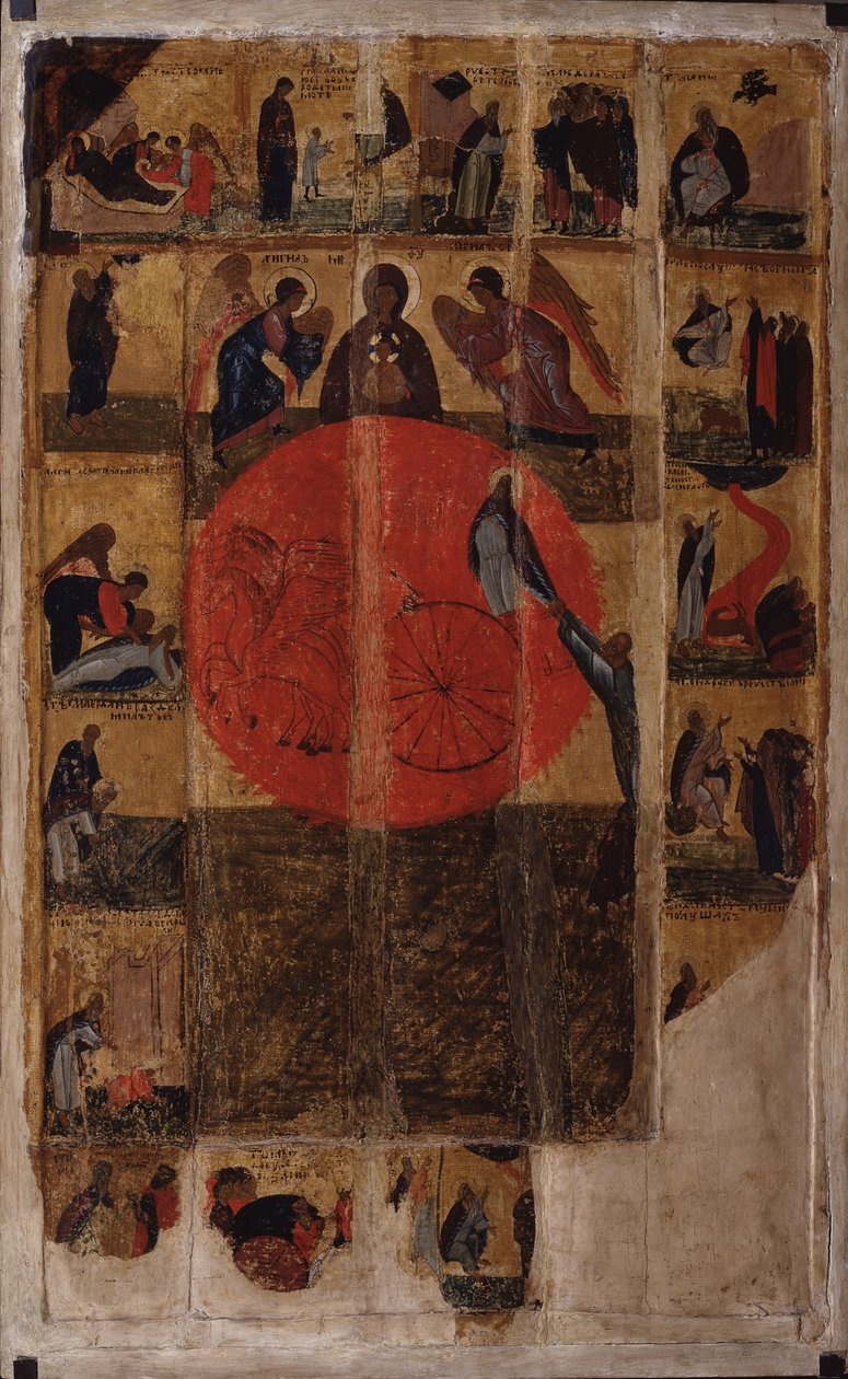 Prorok Eliáš se scénami z jeho života, konec 14. století. od Anonymous Russian icon painter