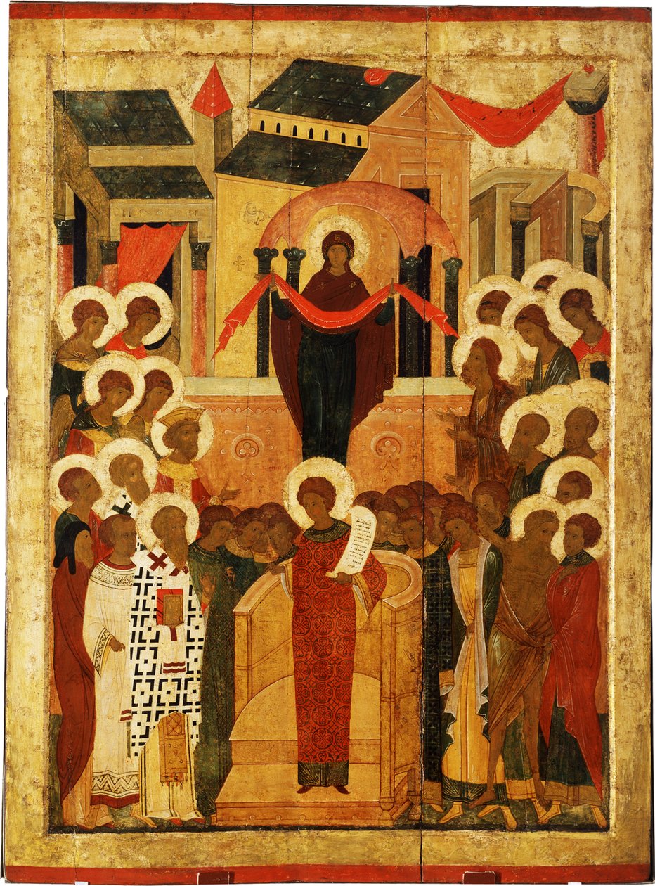 Ochrana Matky Boží Pokrov, 2. polovina 15. století. od Anonymous Russian icon painter