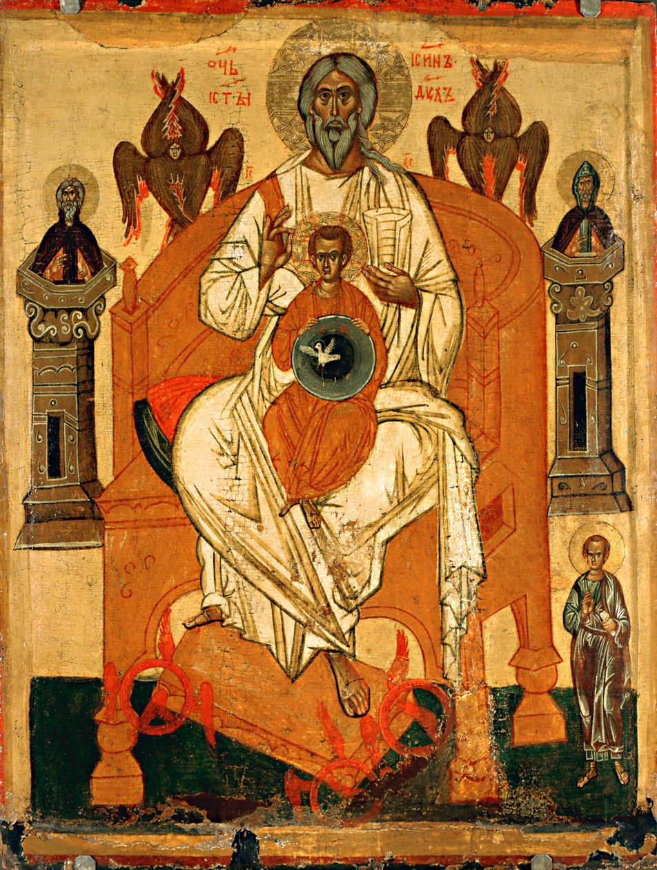 Trojice se svatými, počátek 15. století. od Anonymous Russian icon painter