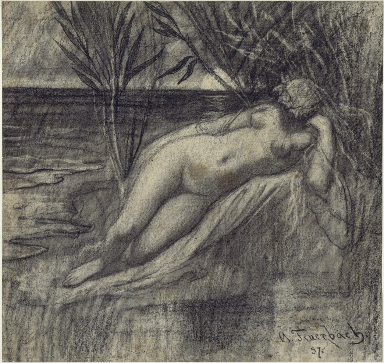 Spící nymfa u řeky od Anselm Feuerbach