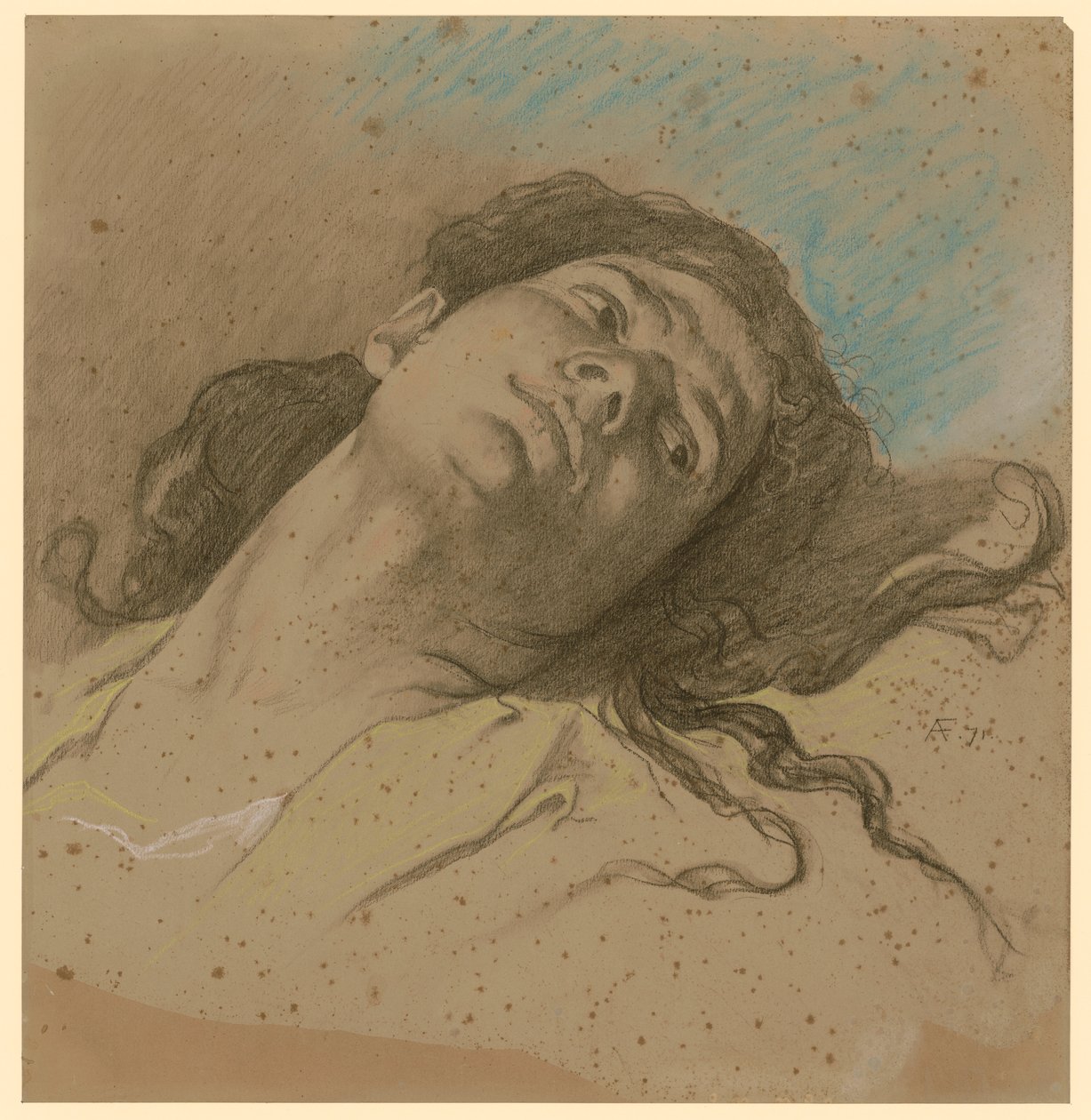 Studie ženské hlavy, zakloněné, s rozpuštěnými vlasy od Anselm Feuerbach