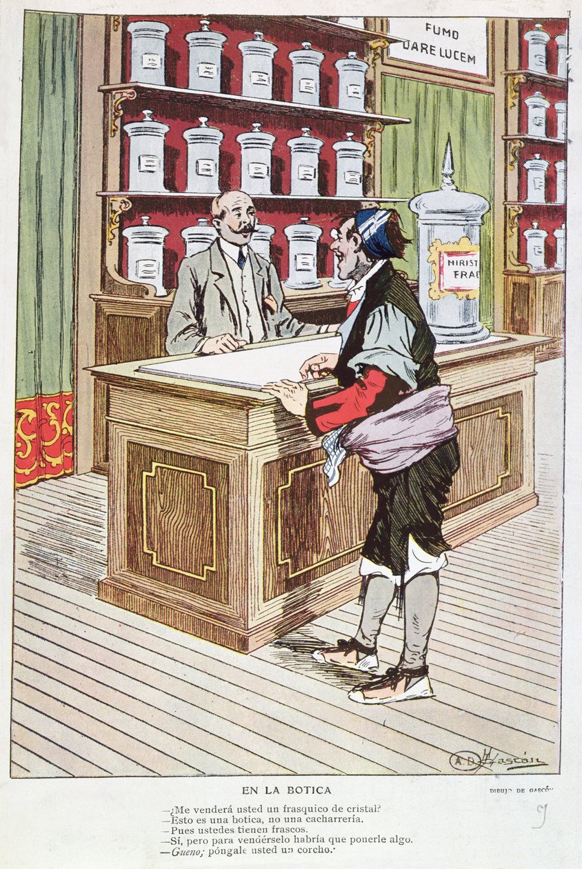 Španělská lékárna (barevné rytí) od Anselmo Gascon de Gotor