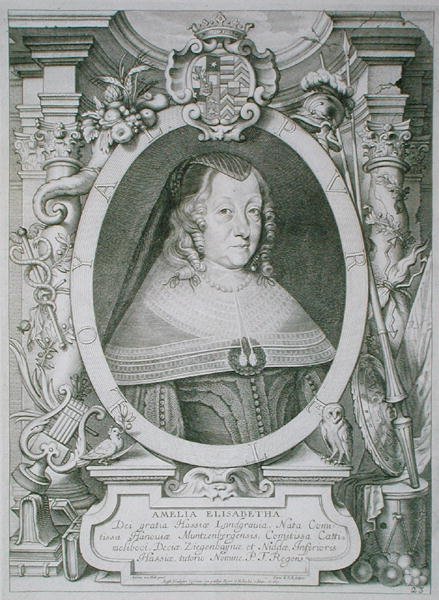 Amalie Alžběta z Hanau-Muntzenberg (1602-51) z „Portraits des Hommes Illustres“, rytina Petruse de Iode, vydáno 1706 (rytina) od Anselmus van (after) Hulle
