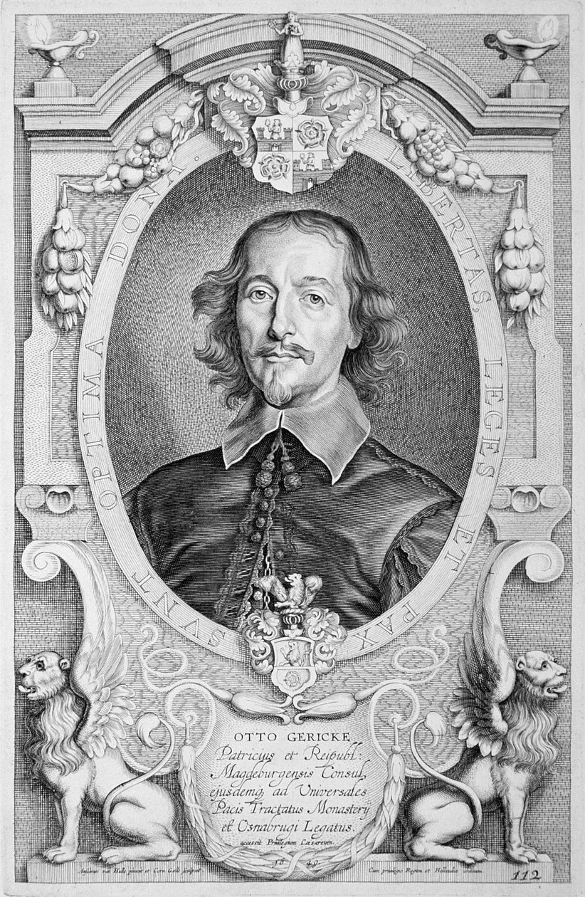 Otto von Guericke (1602-86) z knihy "Portraits des Hommes Illustres", vydané roku 1706 od Anselmus van Hulle