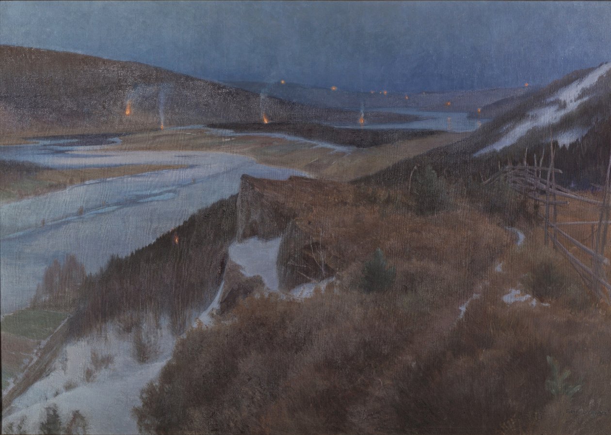 Valpuržina noc v Bergslagenu, Grangärde v Dalarně, 1896 od Anshelm Leonard Schultzberg