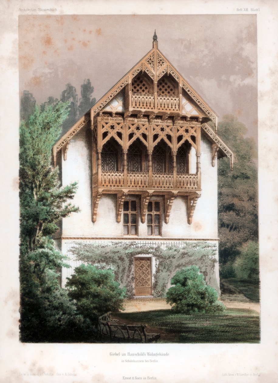 Štít na obytném domě, Schonhausen, poblíž Berlína, Německo, c1850 od Anst von W Loeillot