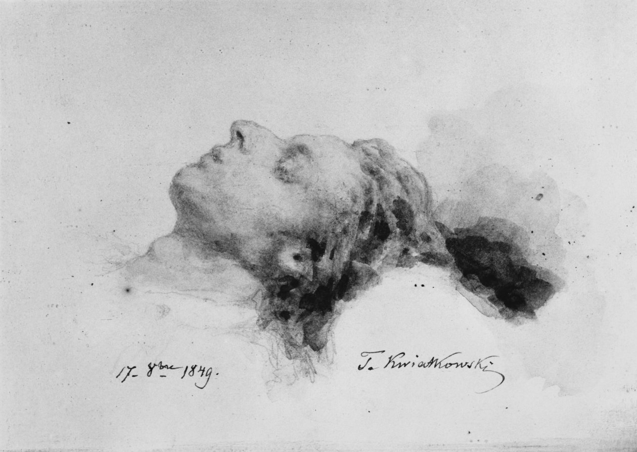 Frederic Chopin na smrtelné posteli, 17. října 1849 (tužka a kvaš na papíře) od Antar Teofil Kwiatowski