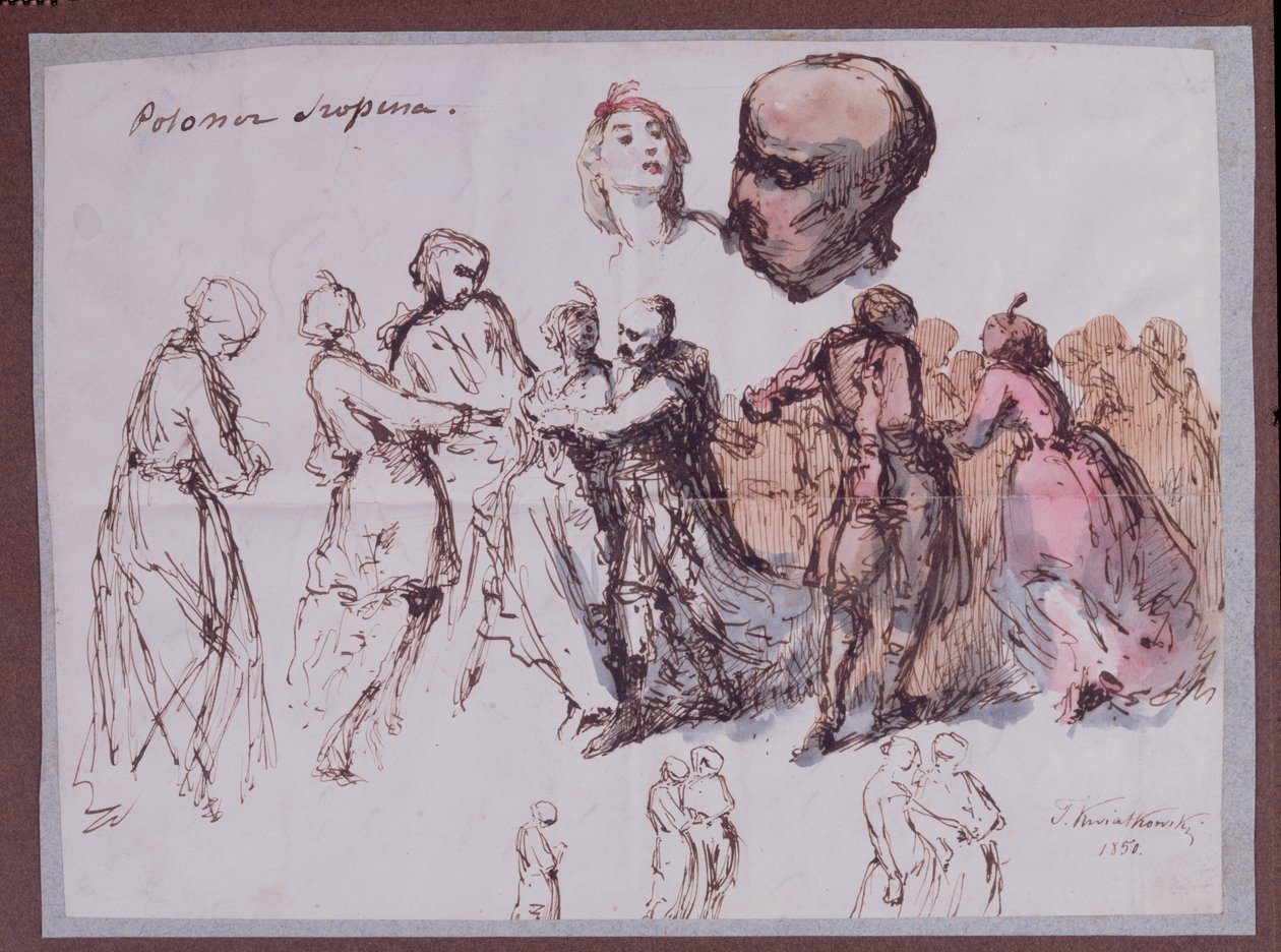 Studie pro „Les Polonaises de Chopin“, 1850 (pero a inkoust a wc na papíře) od Antar Teofil Kwiatowski