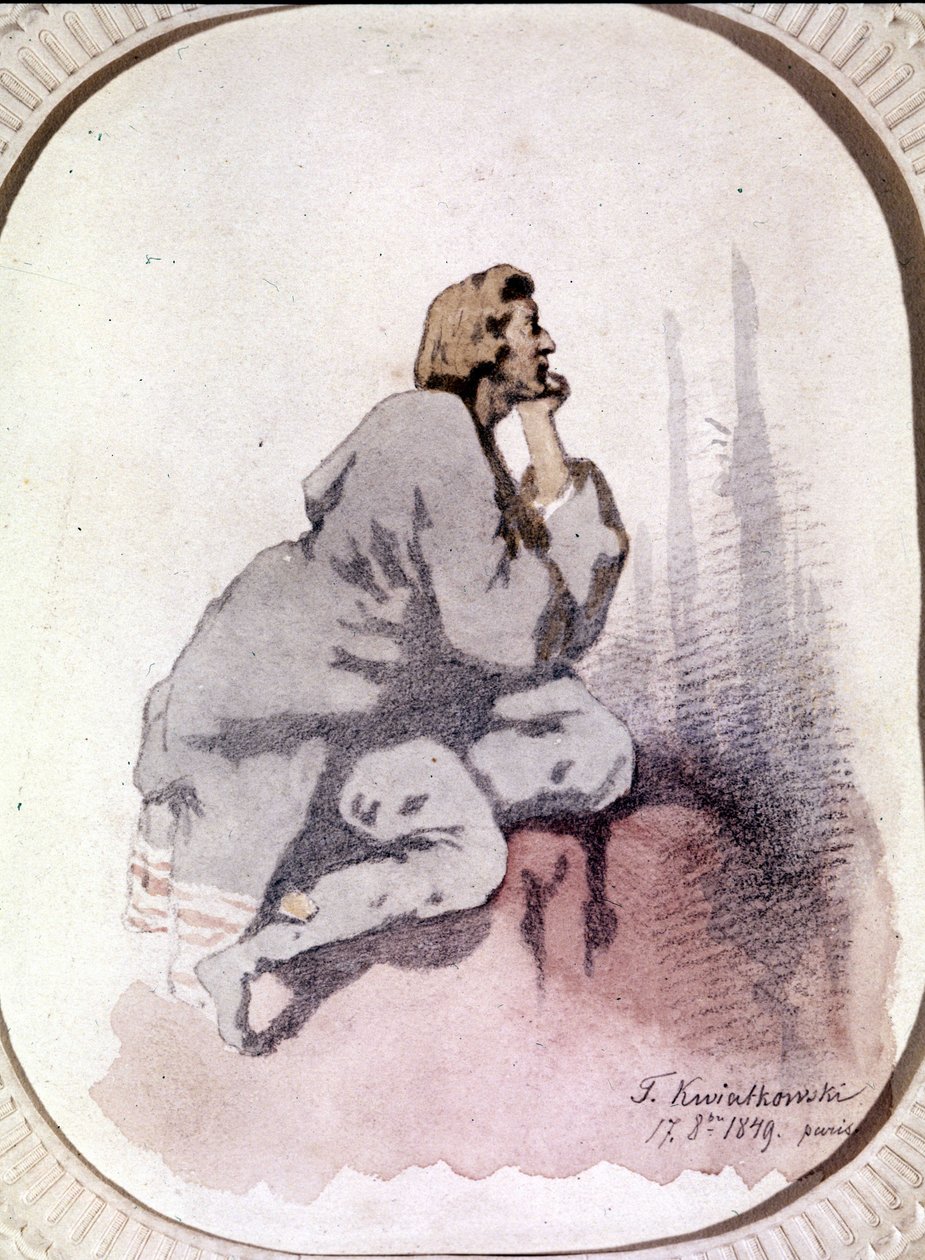 Portrét Frederika Chopina (1810-1849), polského skladatele. Akvarel od Kwiatkowského. od Antar Teofil Kwiatowski
