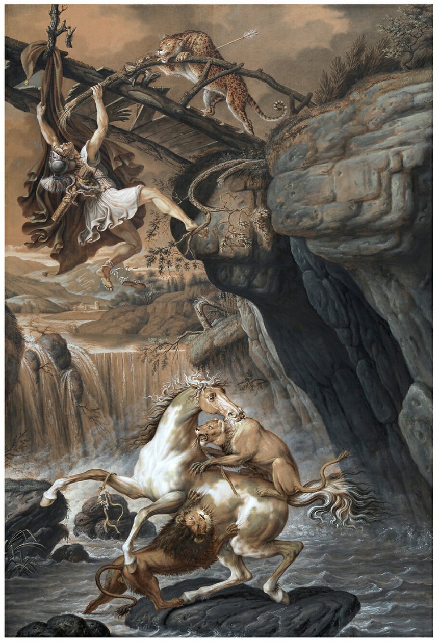 Řecký válečník napadený leopardem od Anthelme Francois Lagrenee