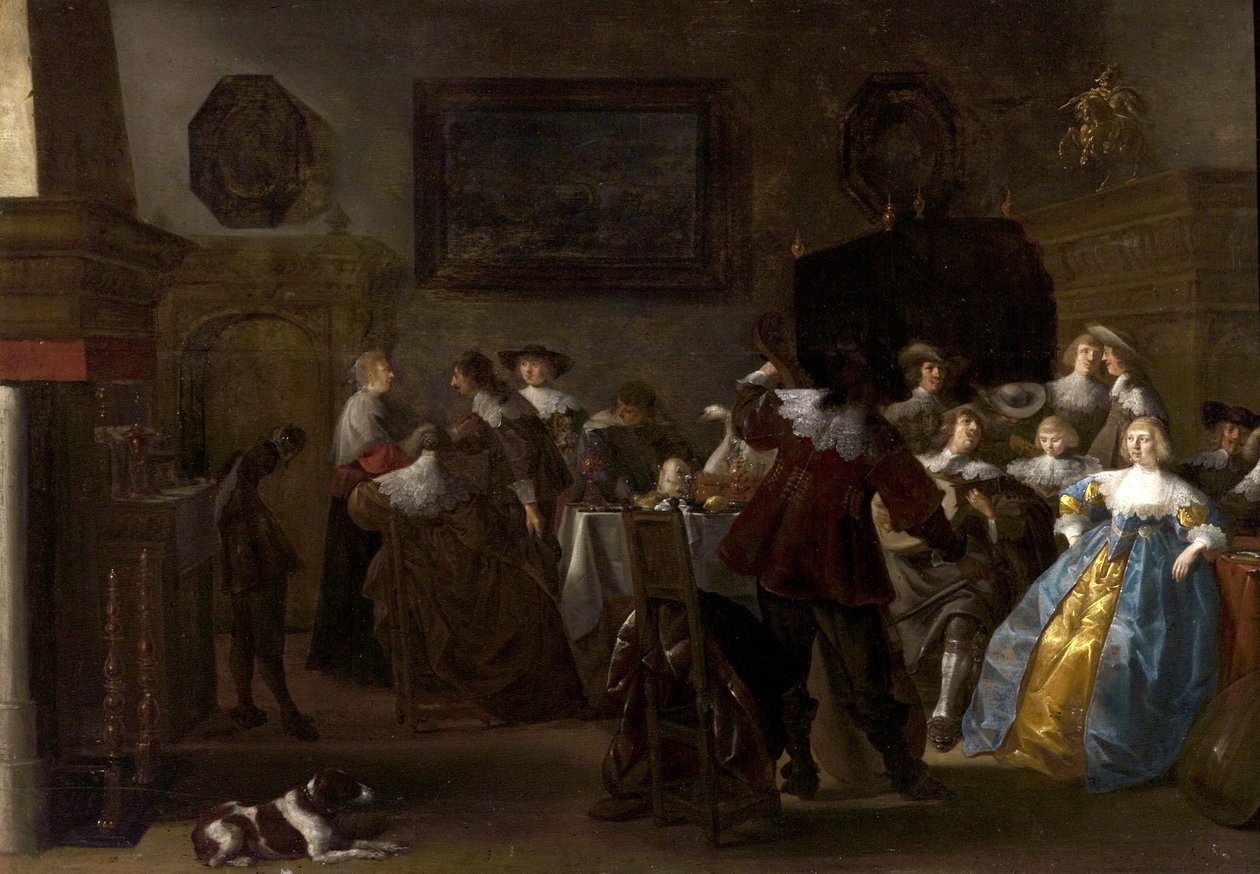 Merry Company (interiér s kavalíry a dámami), 30. léta 17. století od Anthonie Palamedesz