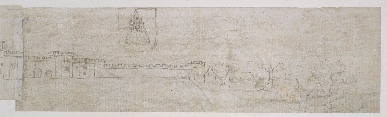 Richmondský palác, fasáda (pero a hnědý inkoust přes slabé náznaky černou křídou) od Anthonie Jacobus van Wyngaerdt