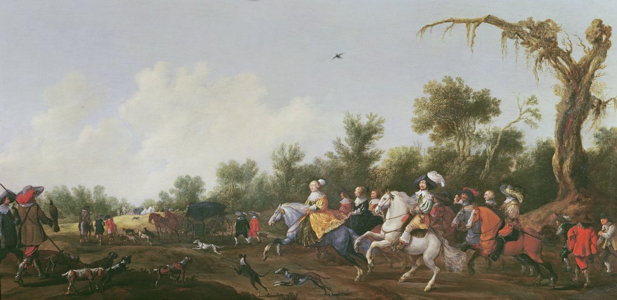 Frederick V, zimní král a jeho manželka Alžběta Stuartovna odjíždějí na lov na koni, 1631 od Anthonie Palamedesz
