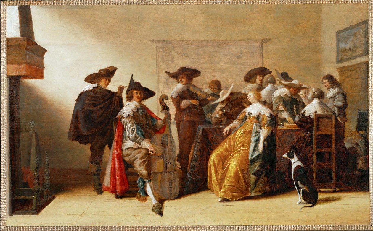 Společenská scéna (malba na dubovém dřevě) od Anthonie (1601-73) Palamedesz