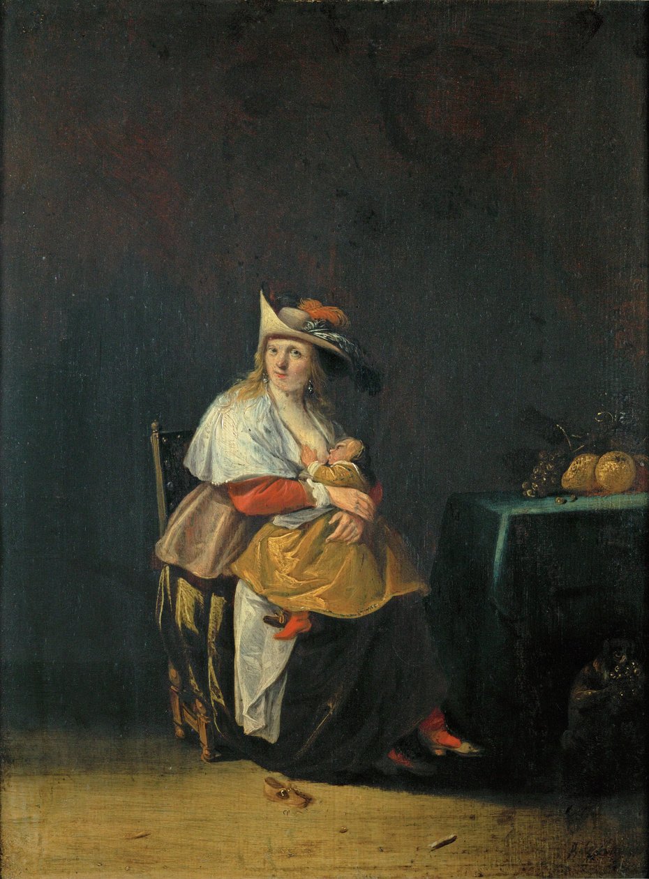 Pět smyslů: chuť, žena kojící dítě... od Anthonie (1601-73) Palamedesz