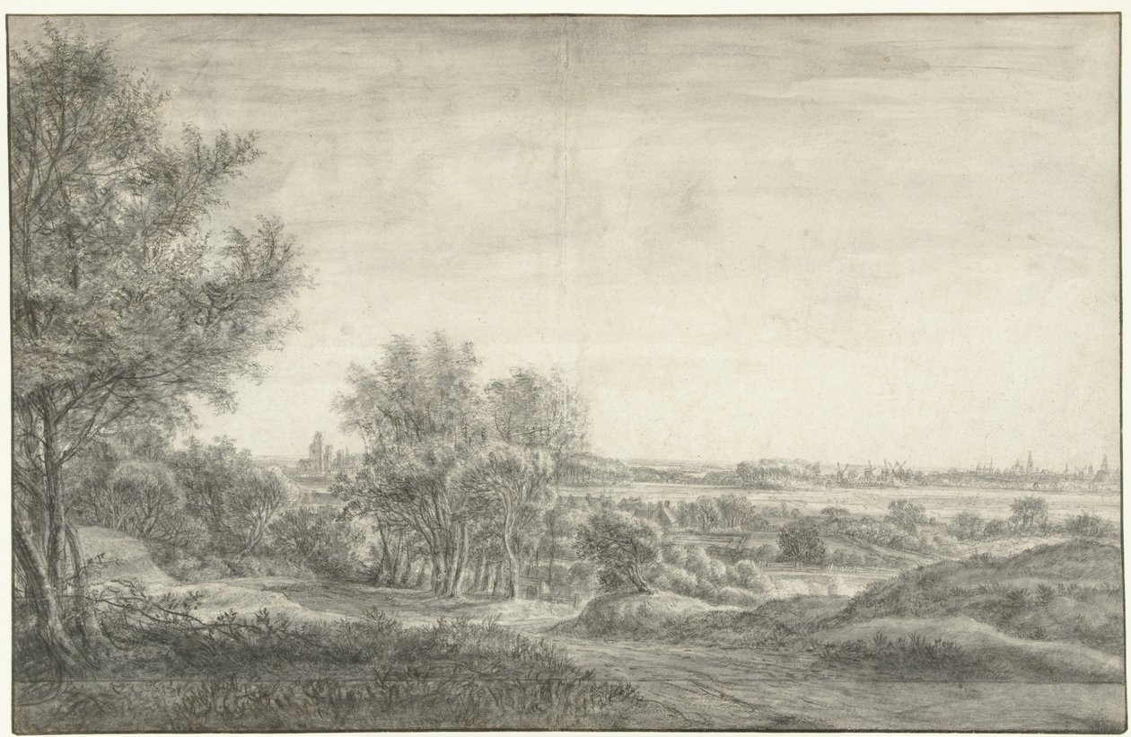 Pohled z dun Haarlem s ruinami domu v Kleve od Anthonie Waterloo
