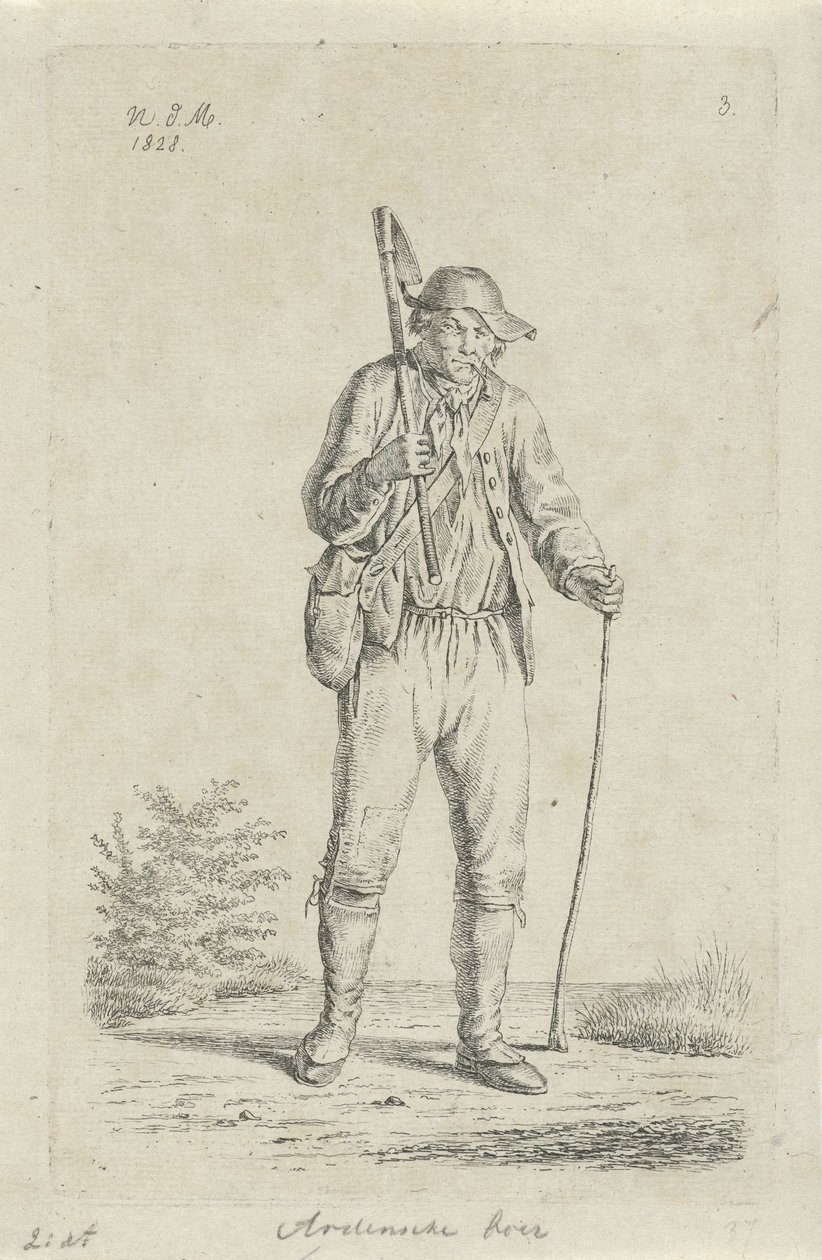 Farmář z Arden s motykou Ardenský farmář (titul na objektu) Farmáři a farmářky ze Spojeného království Nizozemska (název série) od Anthonie Willem Hendrik Nolthenius de Man