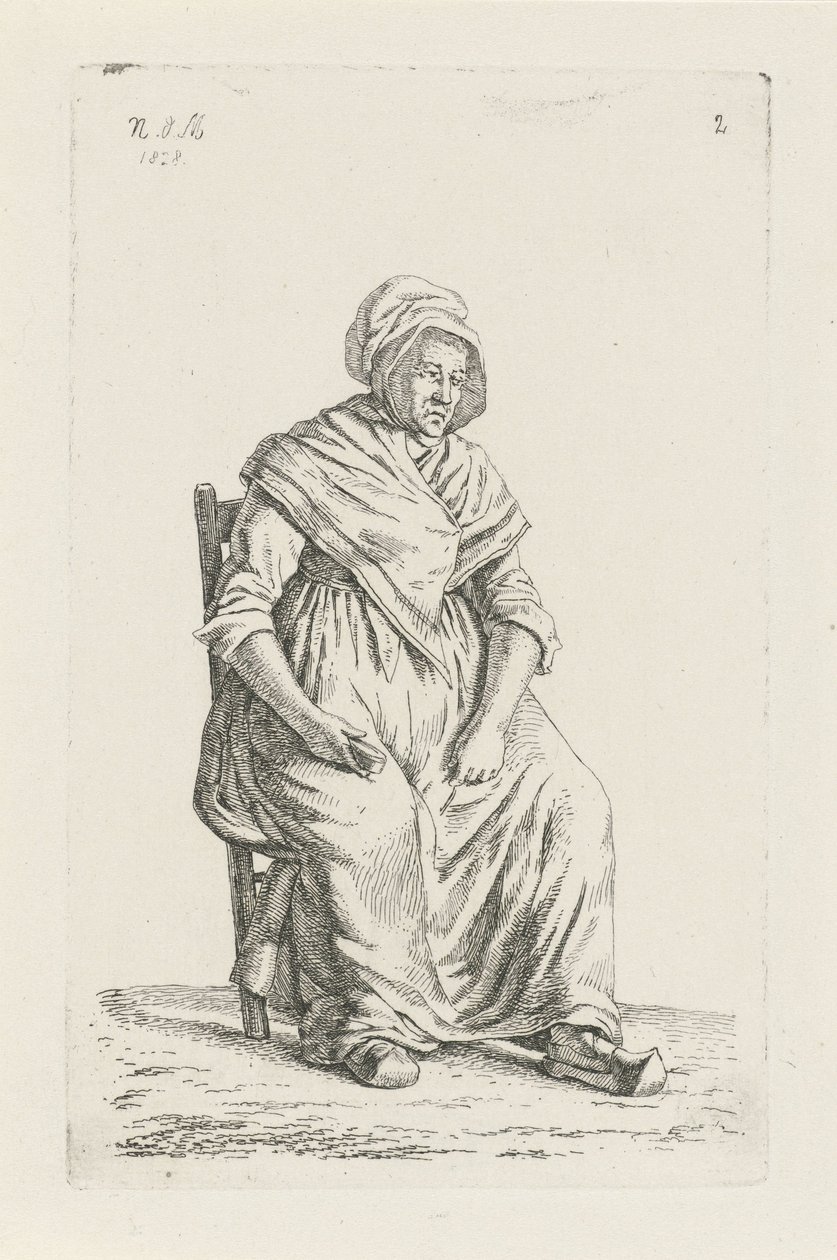 Sedící farmářka z Valonska Farmáři a farmářky ze Spojeného království Nizozemska (název série) od Anthonie Willem Hendrik Nolthenius de Man